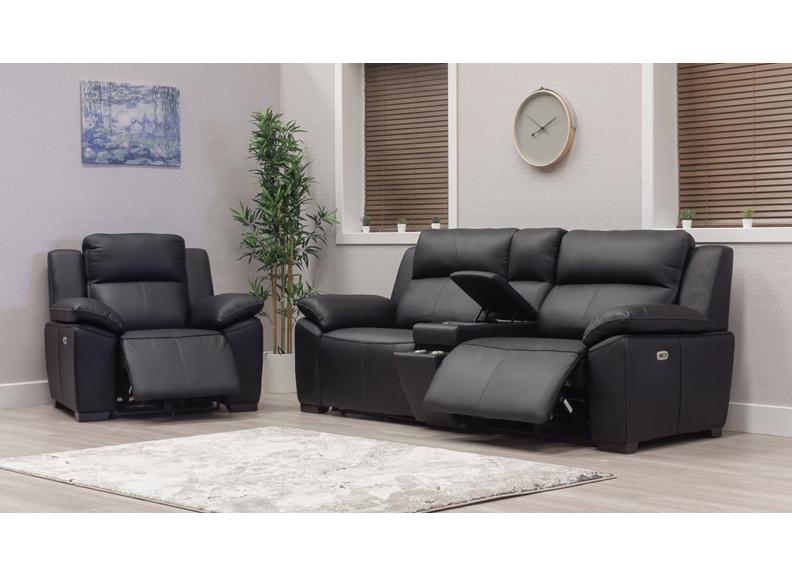 Griffin Black Full Leather Power Recliner 2 Seat Sofa - Optional Charging Console