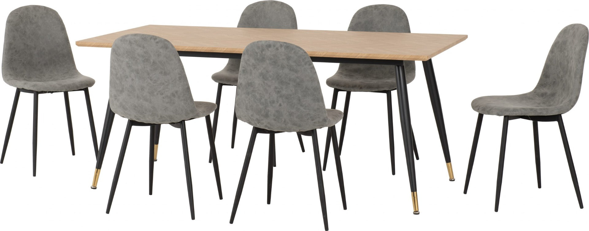 Hamilton Large Dining Set with Athens Chairs in Medium Oak Effect - Black & Grey Faux Leather | Free Delivery Nationwide in 2-3 Weeks | Homeline Furniture