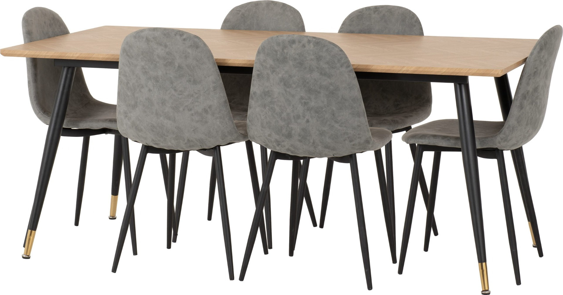 Hamilton Large Dining Set with Athens Chairs in Medium Oak Effect - Black & Grey Faux Leather | Free Delivery Nationwide in 2-3 Weeks | Homeline Furniture