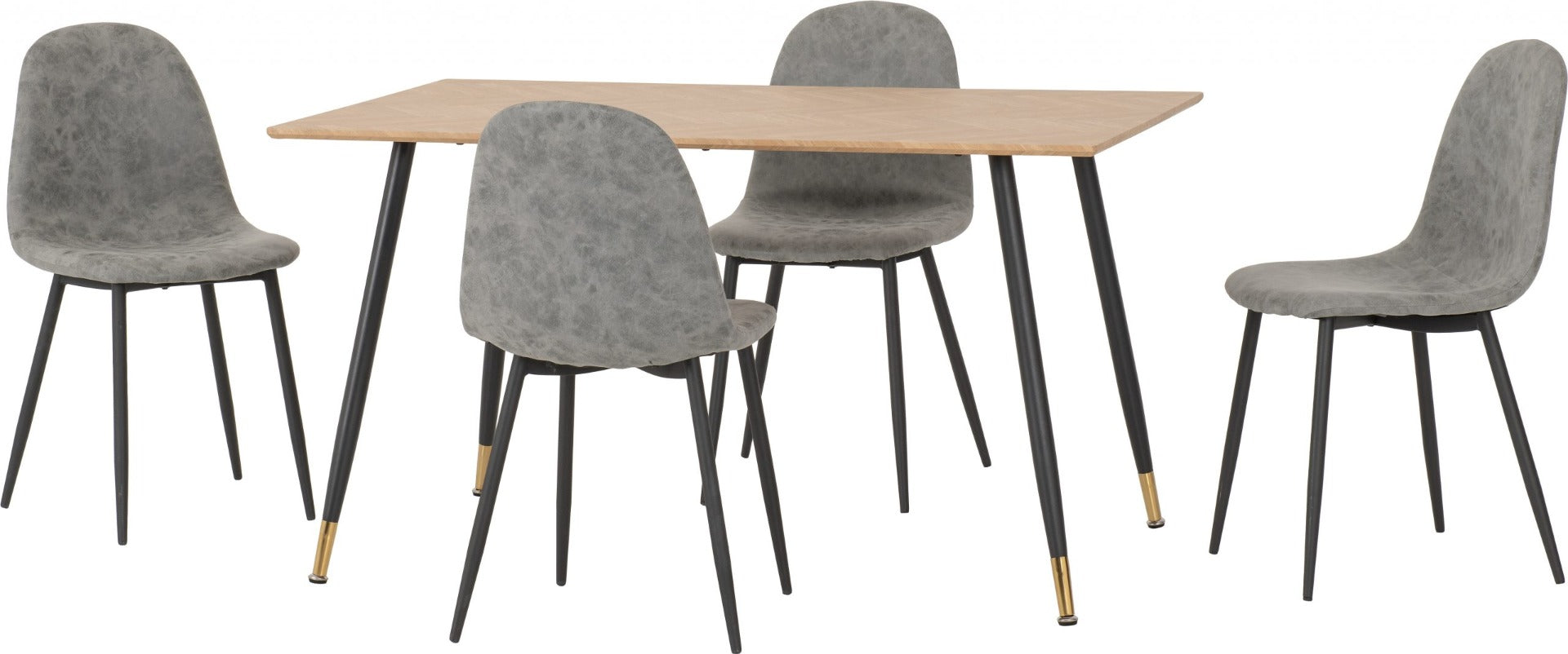 Hamilton Medium Dining Set with Athens Chairs in Medium Oak Effect - Black & Grey Faux Leather | Free Nationwide Delivery in 2-3 Weeks | Homeline Furniture