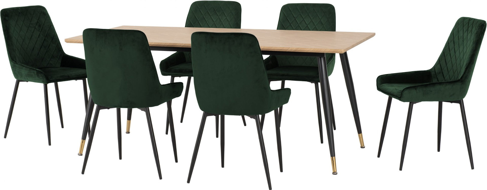 Hamilton Large Dining Set with Avery Chairs in Medium Oak Effect - Black & Emerald Green Velvet | Free Nationwide Delivery in 2-3 Weeks | Homeline Furniture