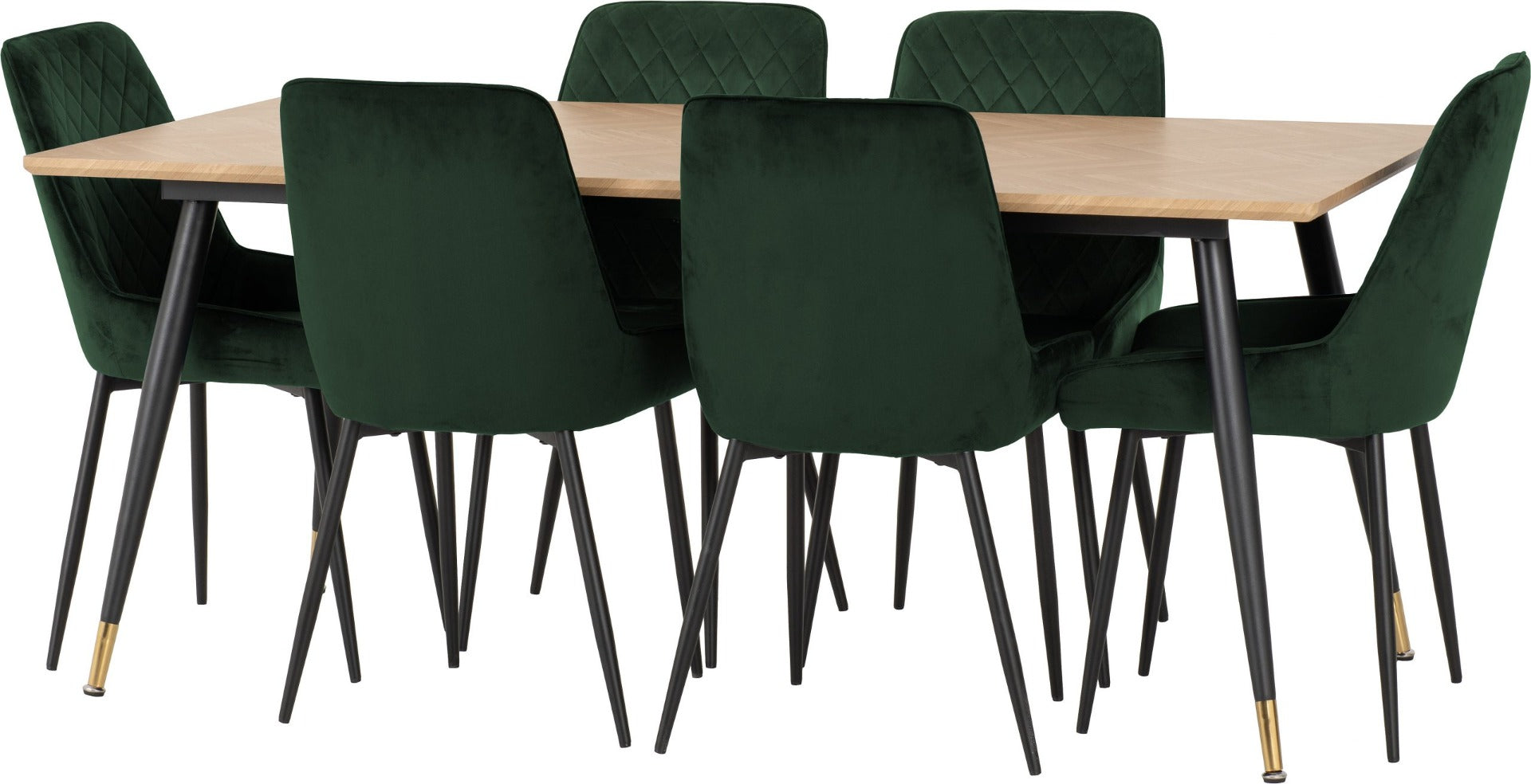Hamilton Large Dining Set with Avery Chairs in Medium Oak Effect - Black & Emerald Green Velvet | Free Nationwide Delivery in 2-3 Weeks | Homeline Furniture