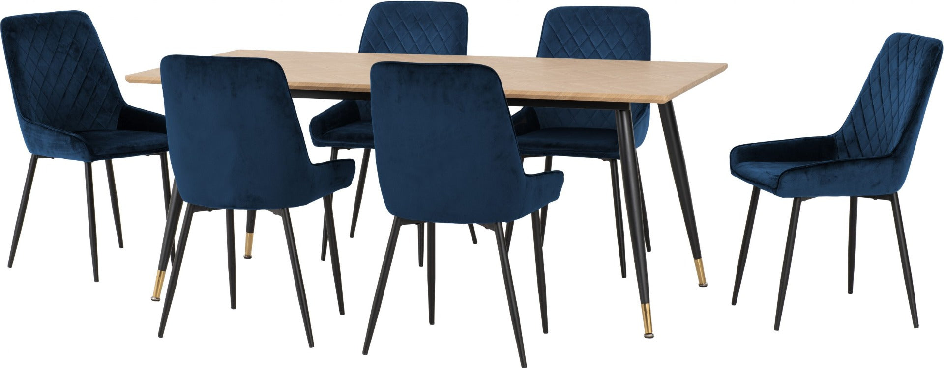 Hamilton Large Dining Set with Avery Chairs in Medium Oak Effect - Black & Sapphire Blue Velvet | Free Nationwide Delivery in 2-3 Weeks | Homeline Furniture