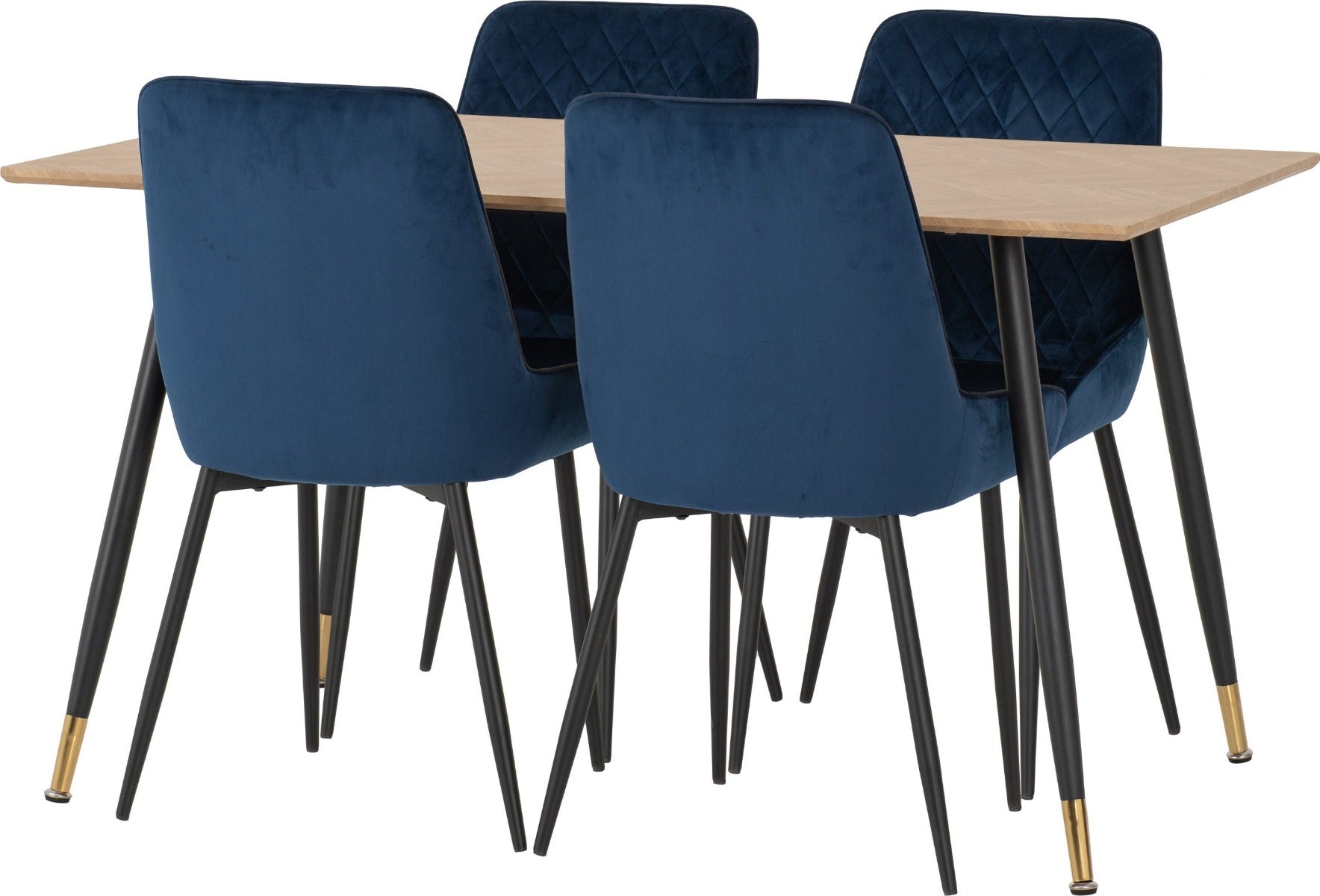 Hamilton Medium Dining Set with Avery Chairs in Medium Oak Effect - Black & Sapphire Blue Velvet | Free Nationwide Delivery in 2-3 Weeks | Homeline Furniture