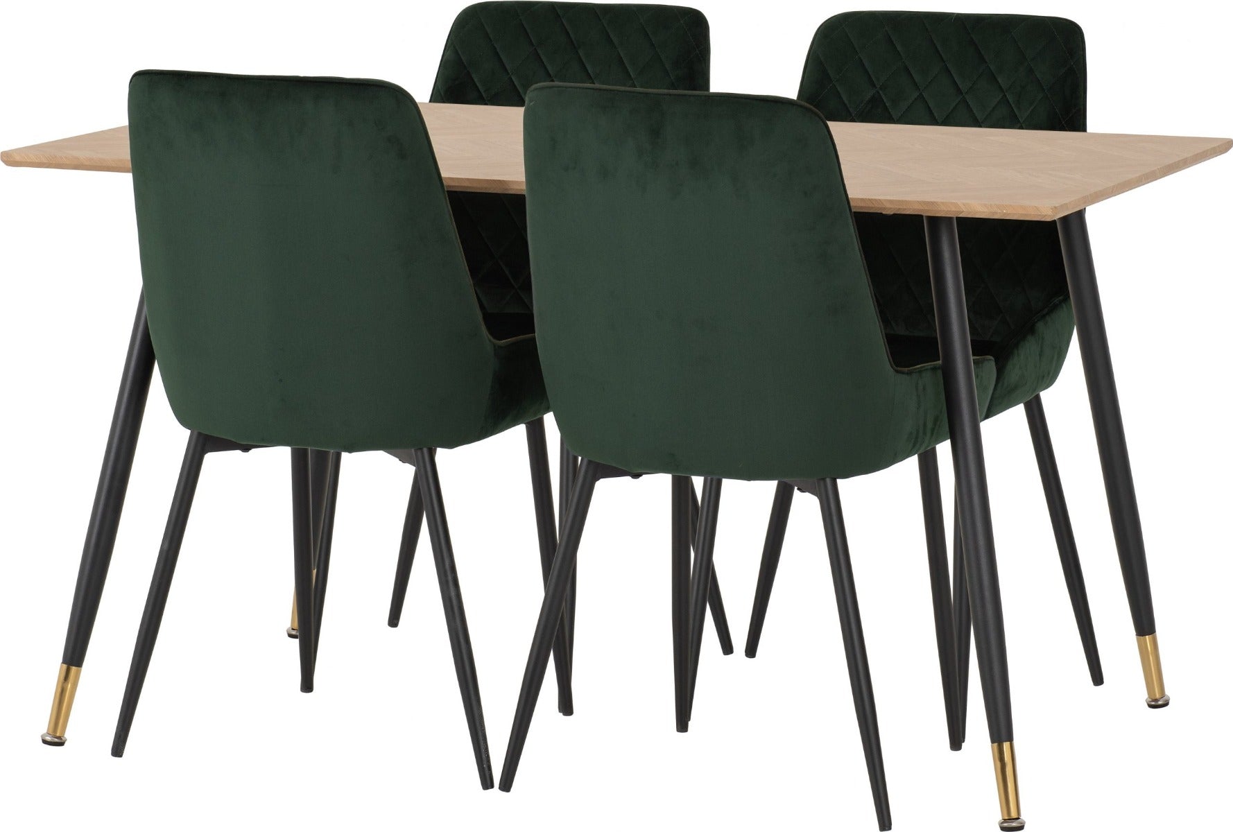 Hamilton Medium Dining Set with Avery Chairs in Medium Oak Effect - Black & Emerald Green Velvet | Free Nationwide Delivery in 2-3 Weeks | Homeline Furniture