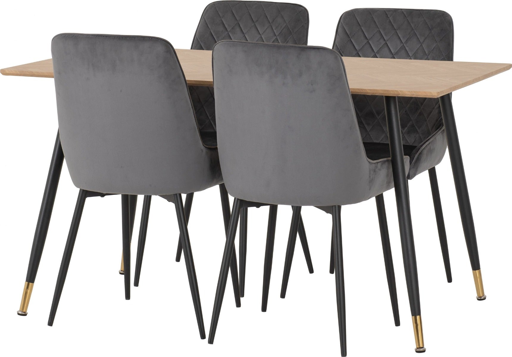 Hamilton Medium Dining Set with Avery Chairs in Medium Oak Effect - Black & Grey Velvet | Free Nationwide Delivery in 2-3 Weeks | Homeline Furniture