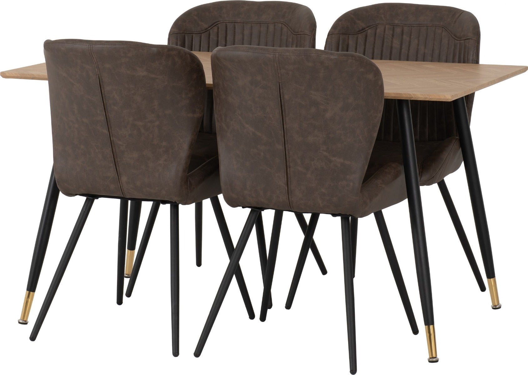 Hamilton Medium Dining Set with Quebec Chairs in Medium Oak Effect - Black & Brown Faux Leather | Free Nationwide Delivery in 2-3 Weeks | Homeline Furniture
