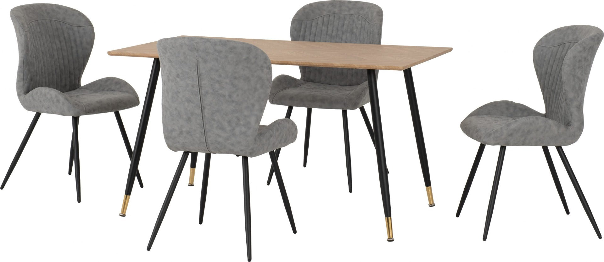 Hamilton Medium Dining Set with Quebec Chairs in Medium Oak Effect - Black & Grey Faux Leather | Free Nationwide Delivery in 2-3 Weeks | Homeline Furniture