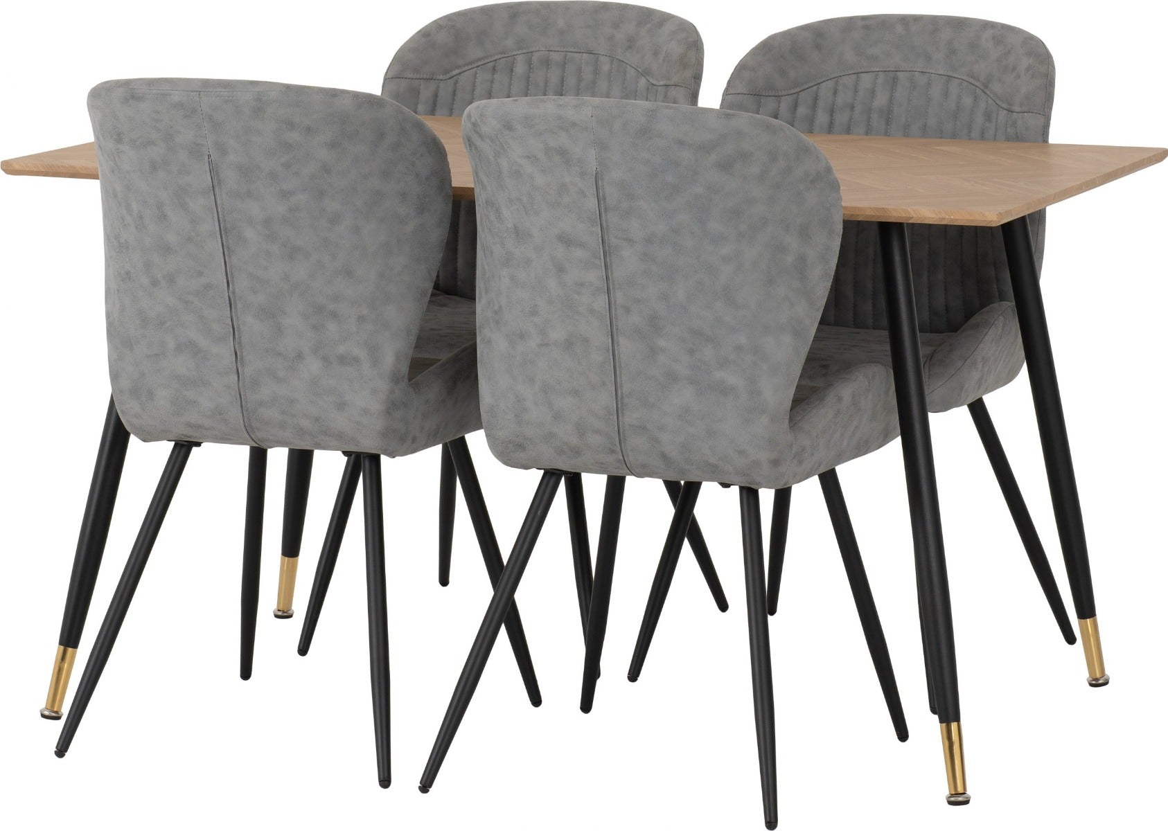 Hamilton Medium Dining Set with Quebec Chairs in Medium Oak Effect - Black & Grey Faux Leather | Free Nationwide Delivery in 2-3 Weeks | Homeline Furniture