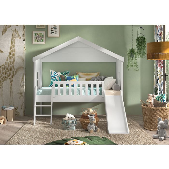 HOUSEBED BED WITH SLIDE 90 X 200 CM WHITE
