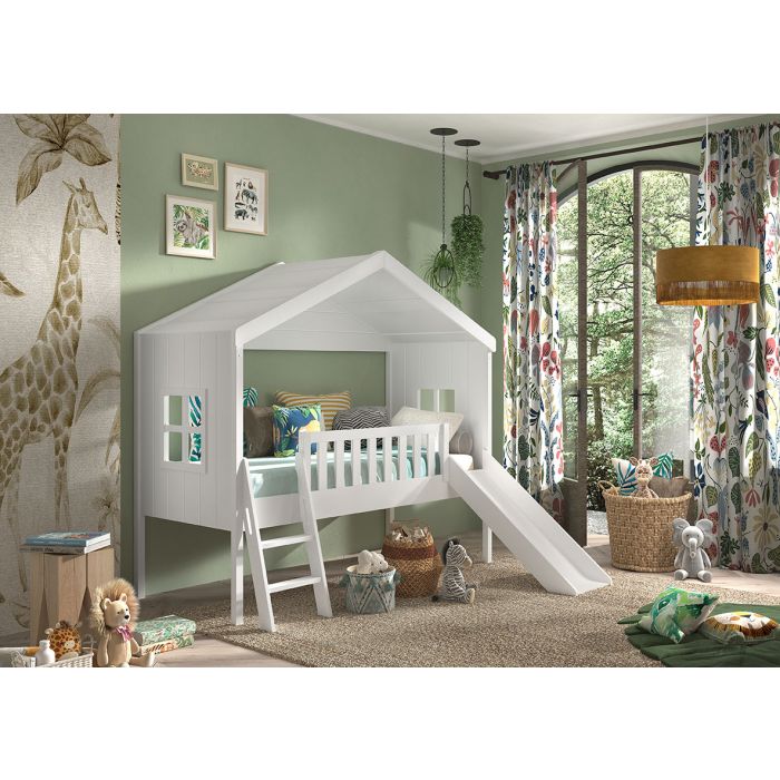 HOUSEBED BED WITH SLIDE 90 X 200 CM WHITE