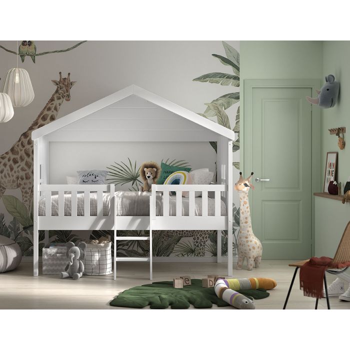 HOUSEBED BED WITH LADDER 90 X 200 CM WHITE