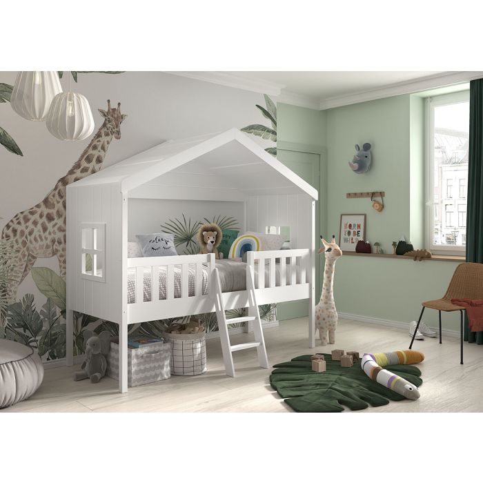 HOUSEBED BED WITH LADDER 90 X 200 CM WHITE