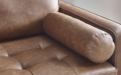 Henley 3 Seater Sofa with Bolster Cushions – Tan Faux Leather