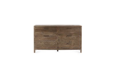 Heritage 6 Drawer Wide Chest – Reclaimed Wood with Industrial Style Handles