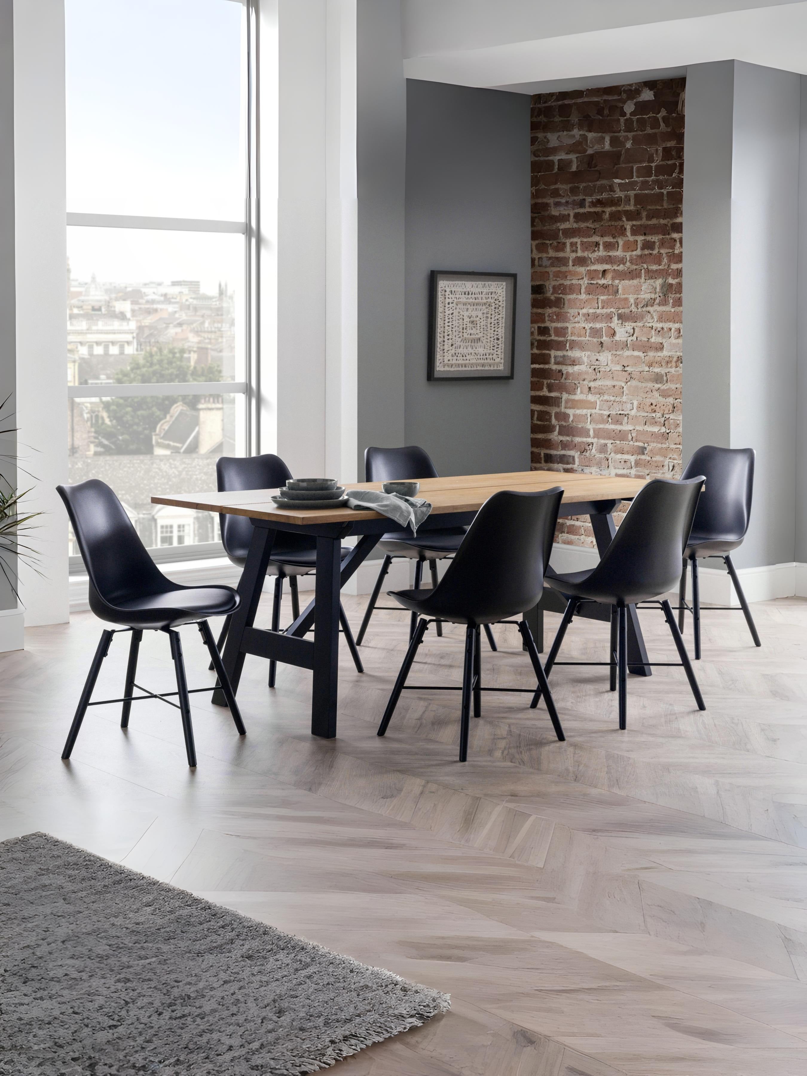 Set Of 2 Kari Dining Chairs - Black Seat & Black Legs