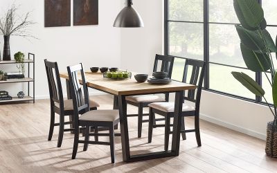 Hilton Dining Set  – White Oak Veneer 180 cm Table with Herringbone Pattern