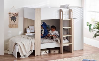 Horizon Bunk Bed - Pale Wood & White Finish with Built-in Storage & Glow-in-the-Dark Steps | Homeline Furniture