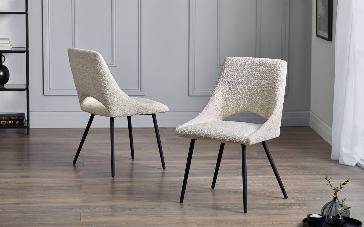 Iris Boucle Dining Chair – Ivory, Glamorous Retro Design