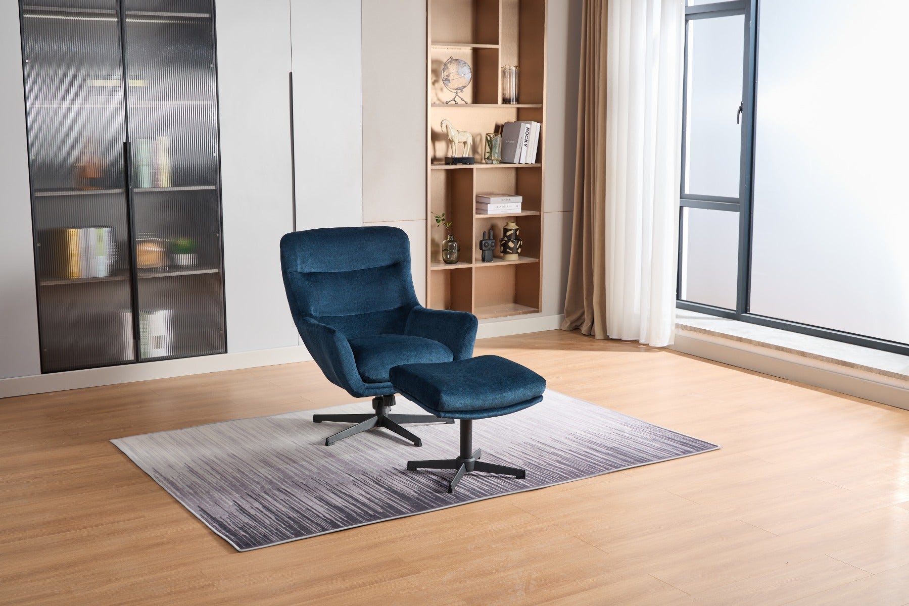 Isla Swivel Recliner Chair with Footstool in Deep Ocean – 360° Rotation for Ultimate Comfort | Free Nationwide Delivery by Homeline Furniture