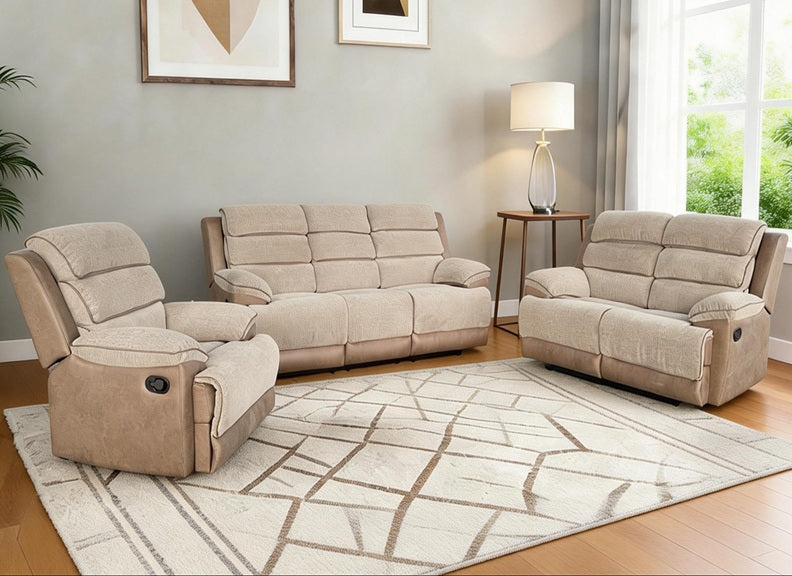Jessica Fabric Manual Reclining Armchair – Two Tone Brown & Beige Fabric Armchair
