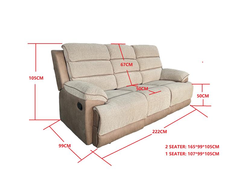 Jessica Fabric Three Seat Sofa Manual Recliner – Two Tone Brown & Beige Fabric 3RR Couch Living Room Suite