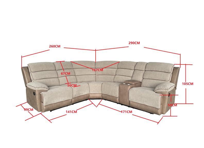 Jessica Fabric Two Tone Corner Sofa With Console – Two Tone Brown & Beige Fabric Sectional Sofa