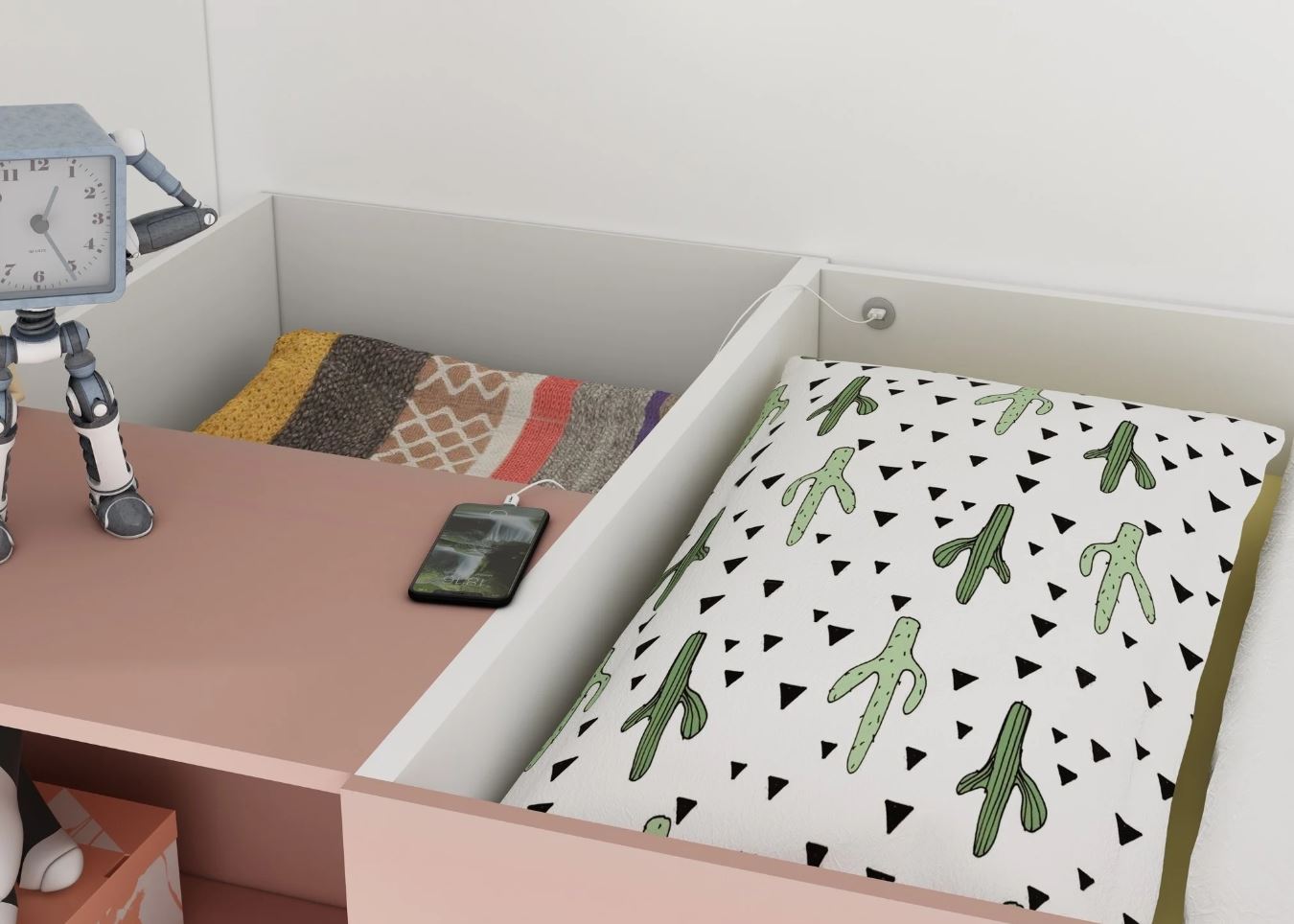 Jules High Sleeper with Wardrobe Antique Pink