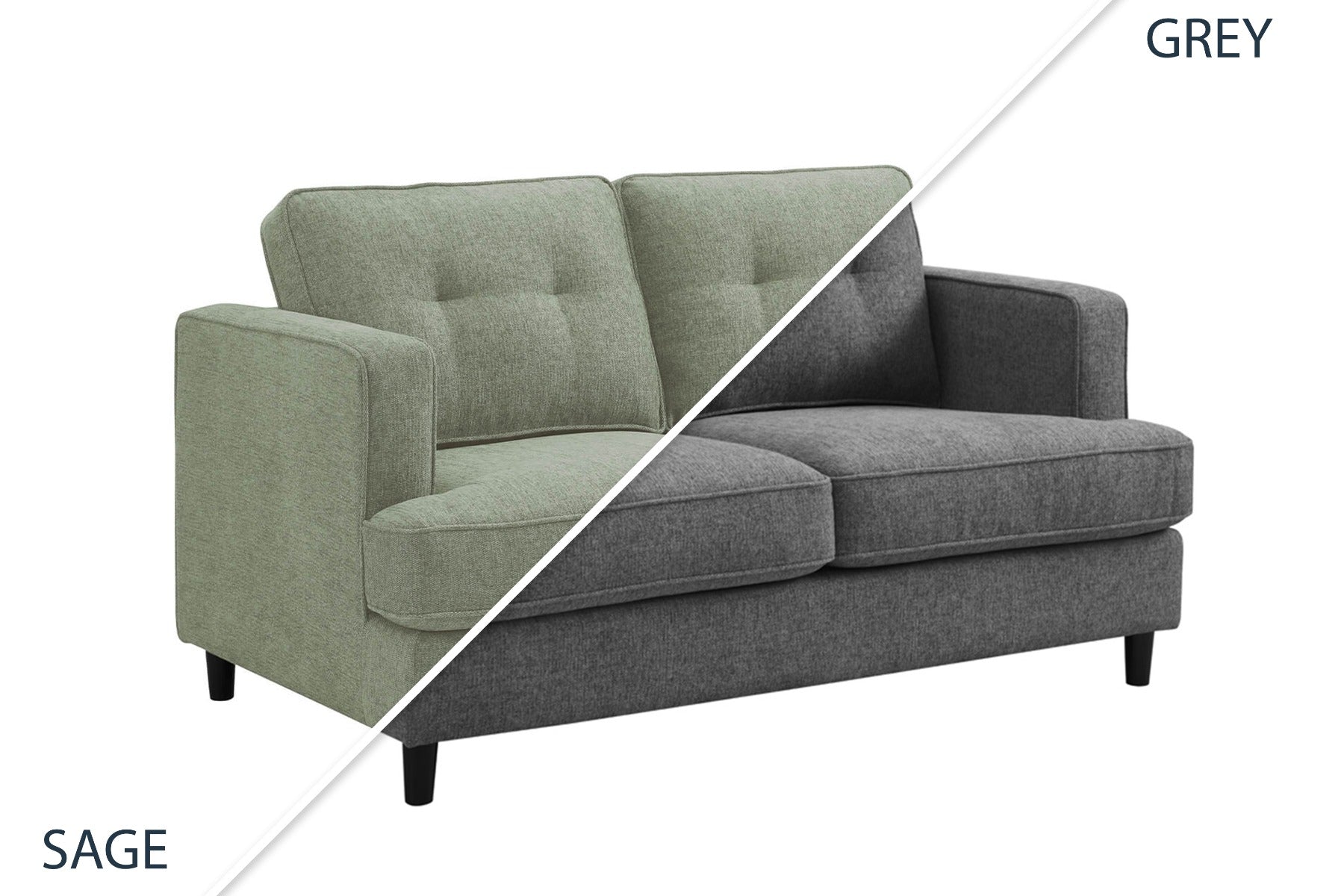 Juniper Fixed 2 Seater in Grey or Sage – Classic Button-Back Sofa with Pocket-Sprung Seating | Free Nationwide Delivery by Homeline Furniture