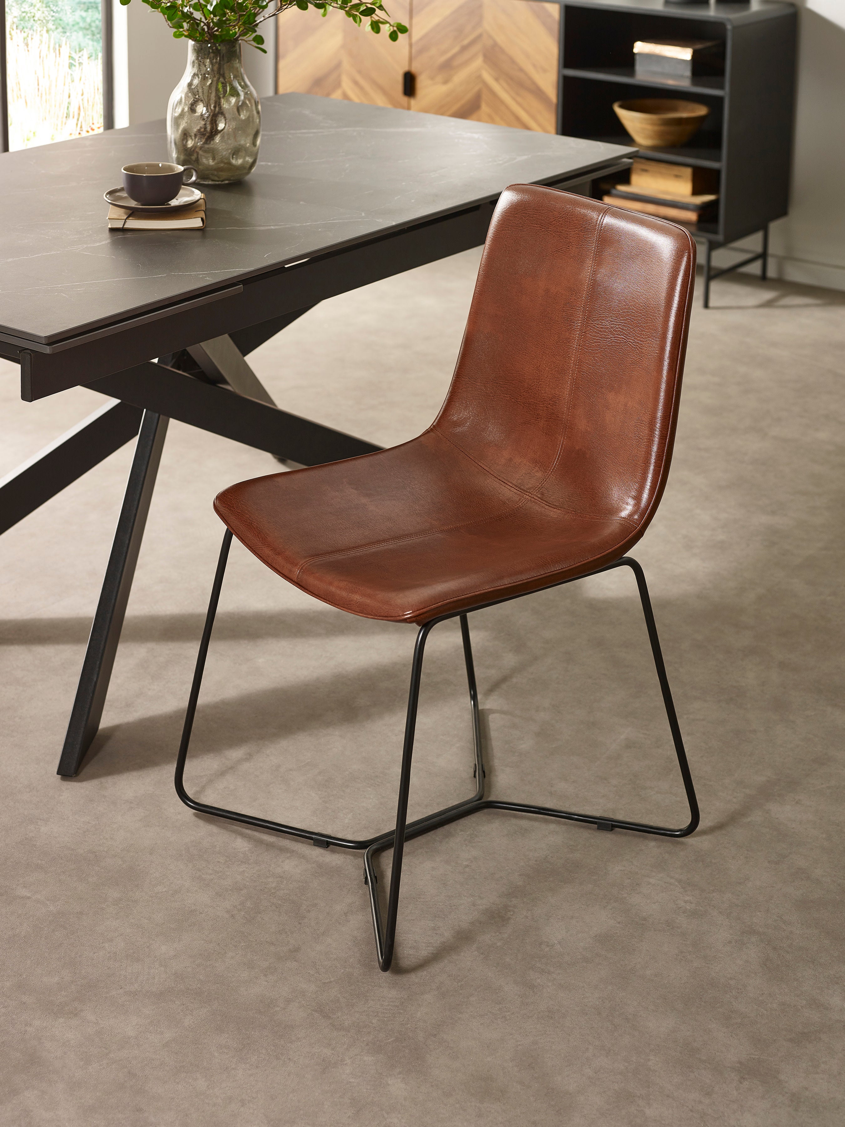 Joren Set of 2 Tan Brown PU Leather Dining Chairs