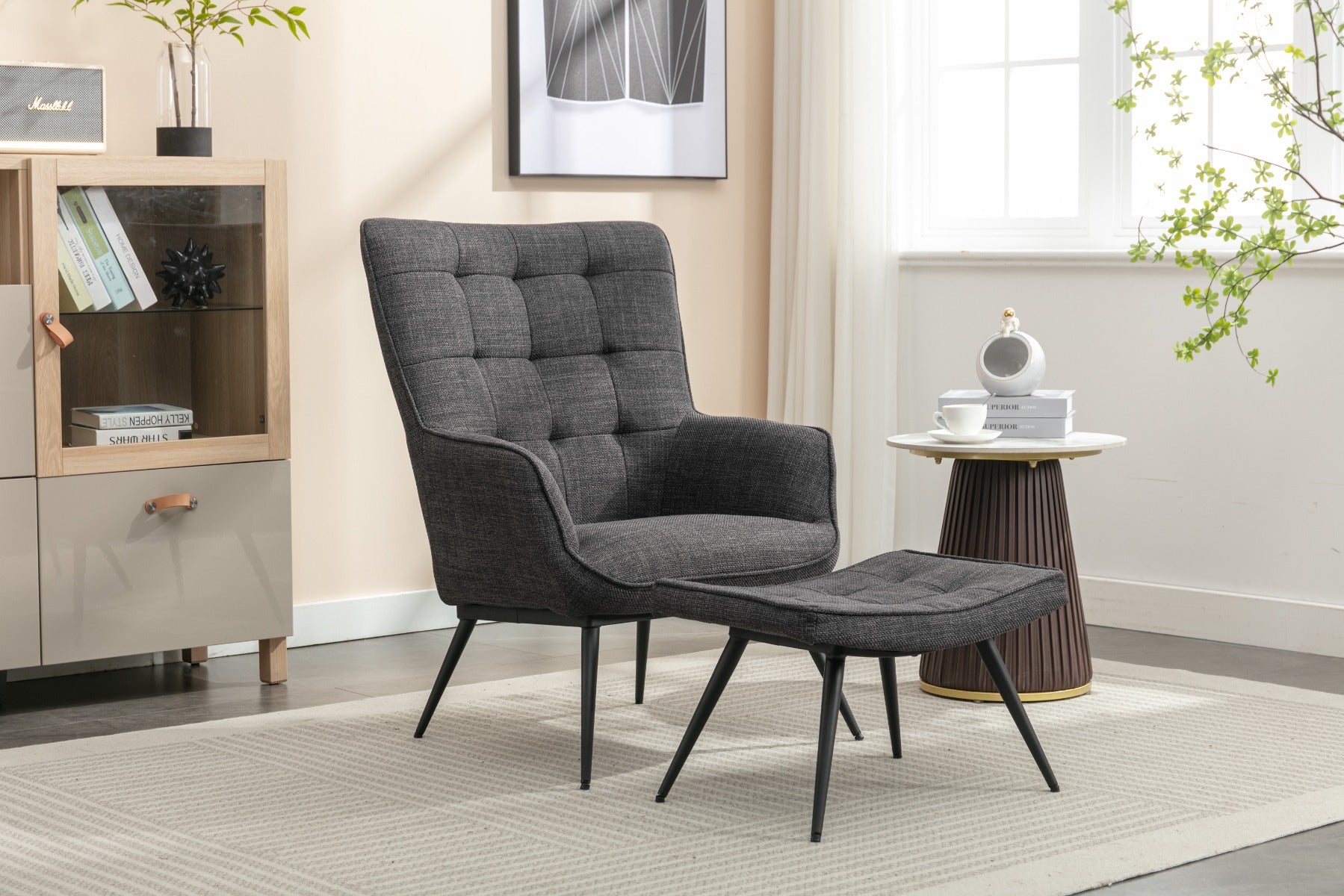 Katelyn Accent Chair with Stool Charcoal Grey (Pre-Order Only)