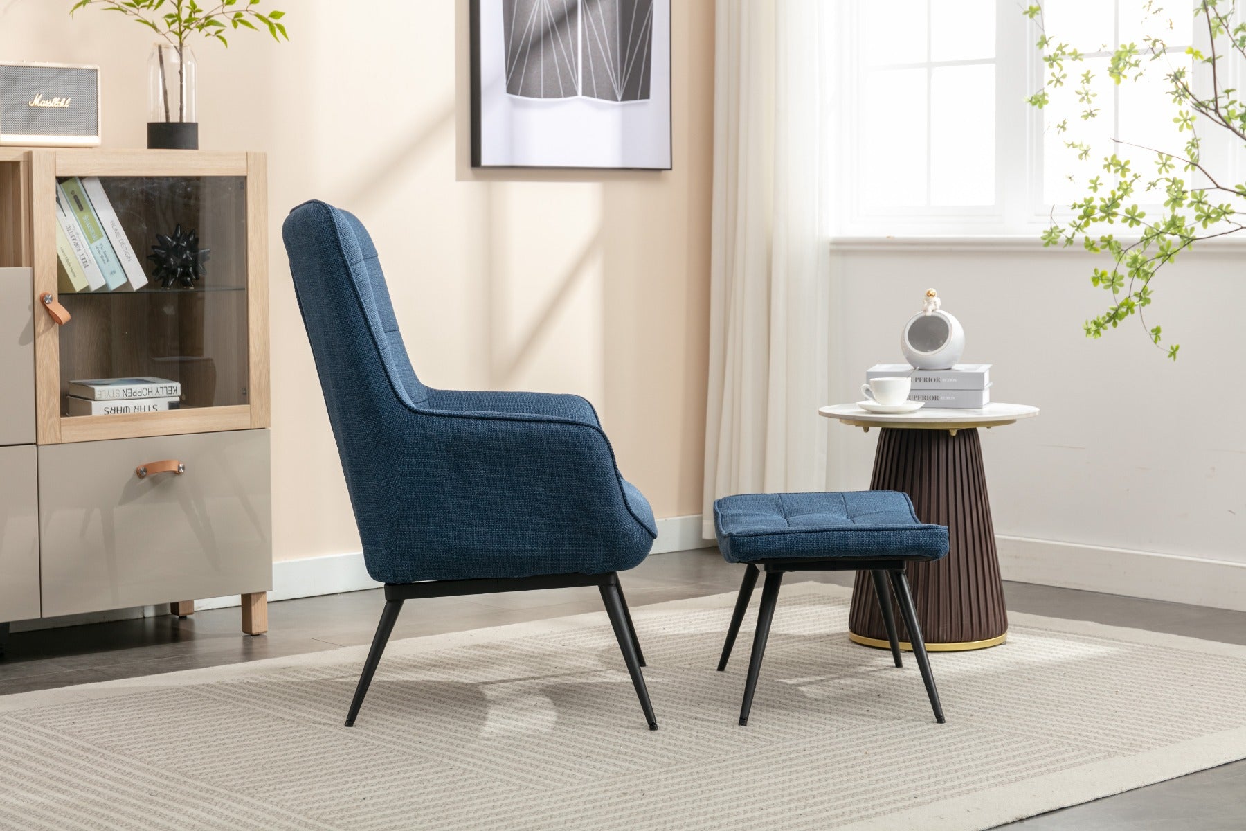 Katelyn Accent Chair with Stool Denim Blue