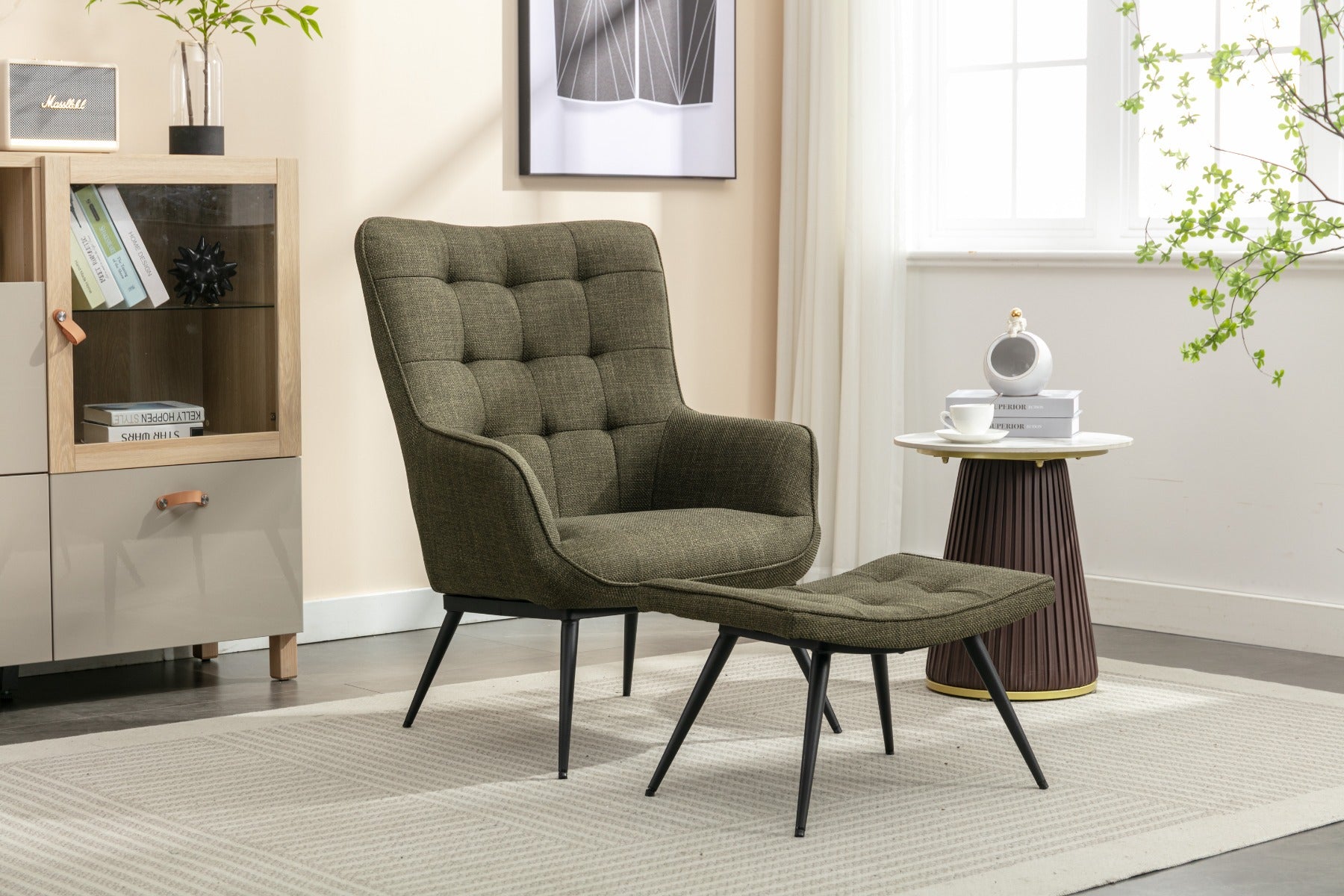 Katelyn Accent Chair with Stool Moss Green