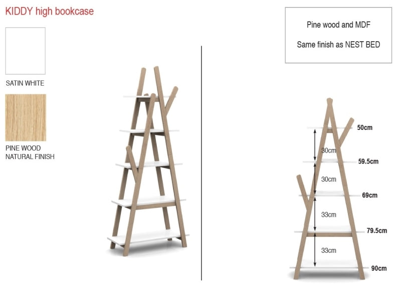 Kiddy White Bookcase - dimensions