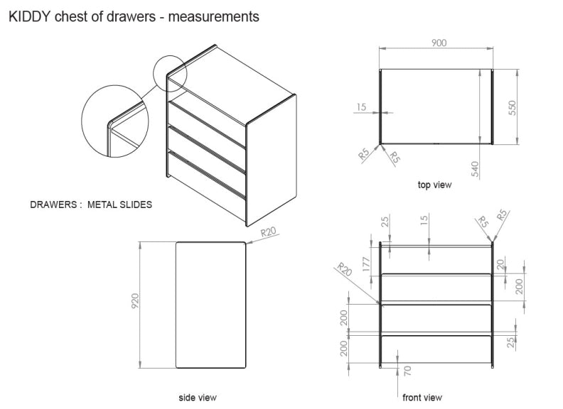 Kiddy White Chest  Dimensions