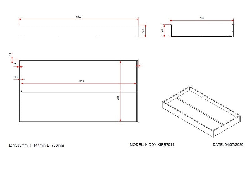 Kiddy Toddler Underbed - dimensions