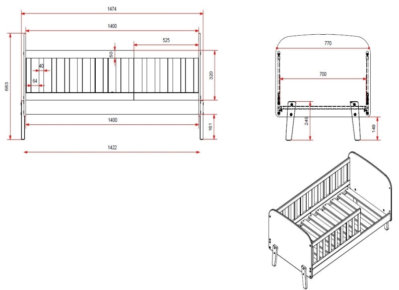 Kiddy Toddler Bed - dimensions