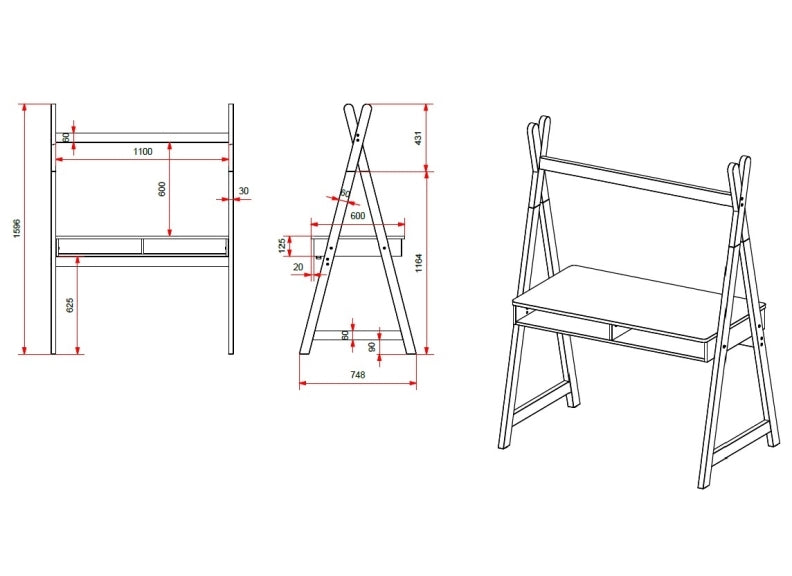 iddy White Tipi Desk Dimensions