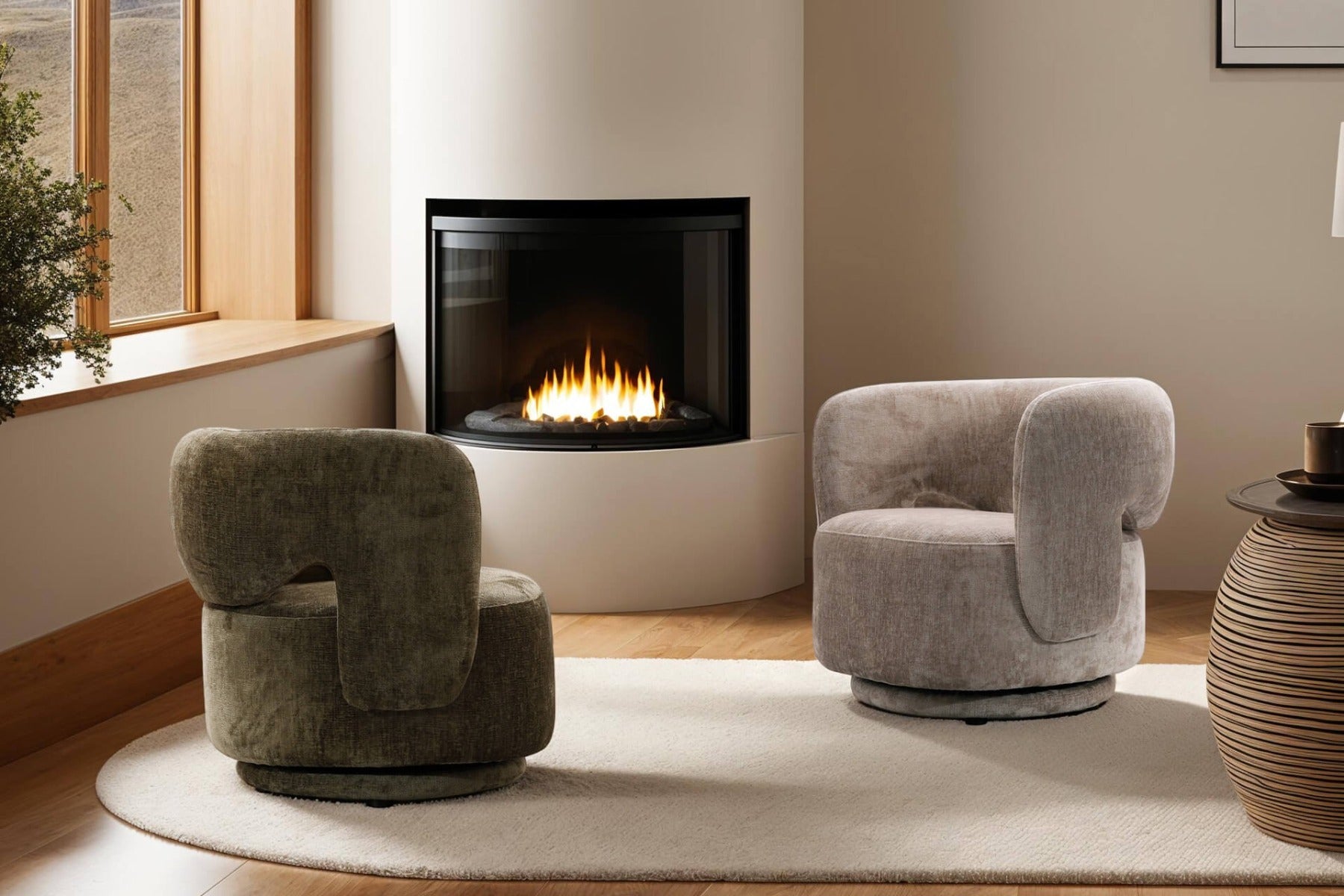 Koa Swivel Accent Chair in Mink or Olive - Contemporary Design with Smooth Swivel Function - Free Nationwide Delivery