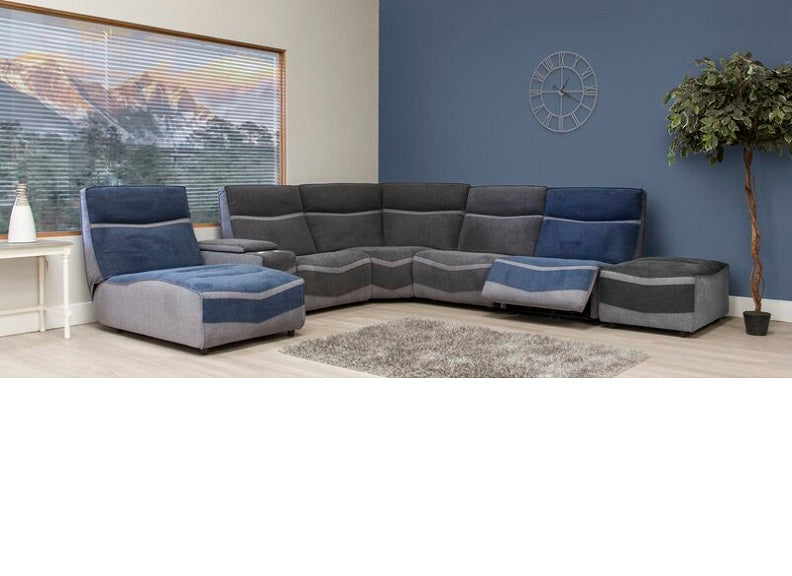 Lazio Grey & Blue Corner Sofa W/Drinks Console