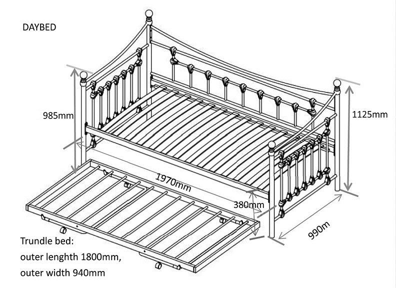 Leaf White Daybed Bed - dimensions