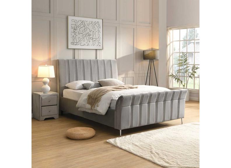 Leitrim Grey Fabric Bed Frame – Modern Upholstered Bed with Padded Headboard