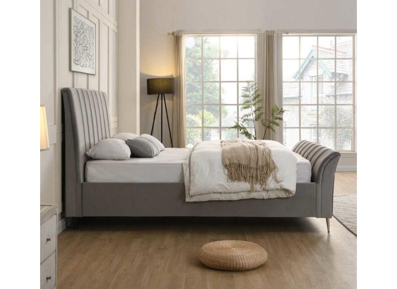 Leitrim Grey Fabric Bed Frame – Modern Upholstered Bed with Padded Headboard