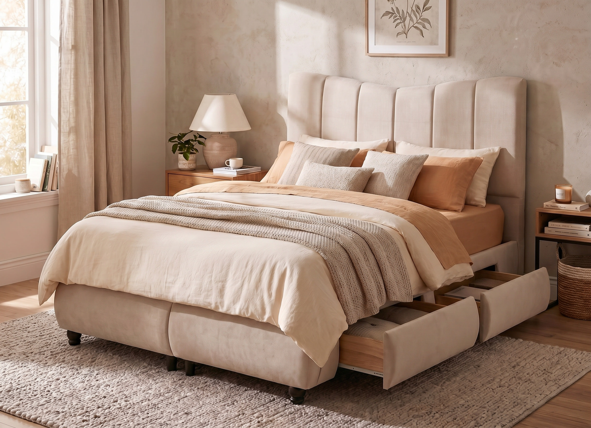 Leo Headboard – Beige Chenille Fabric
