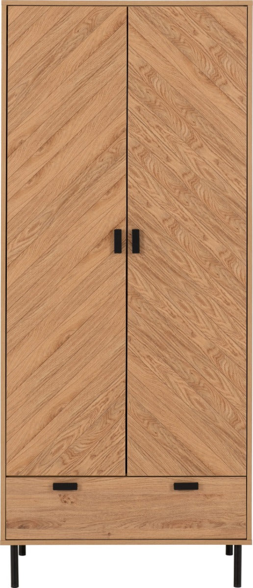 Leon 2 Door 1 Drawer Wardrobe Medium Oak Effect