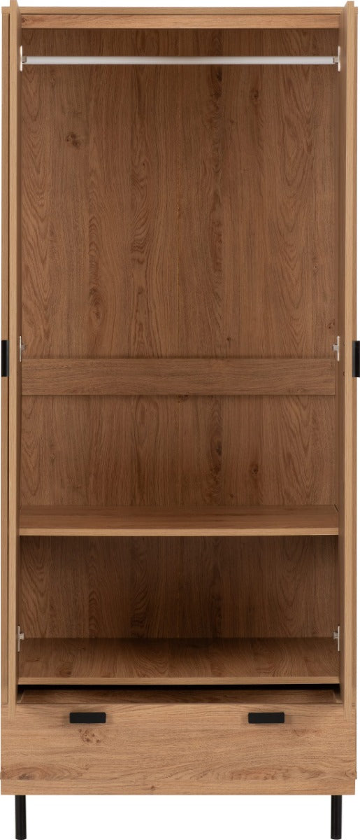 Leon 2 Door 1 Drawer Wardrobe Medium Oak Effect