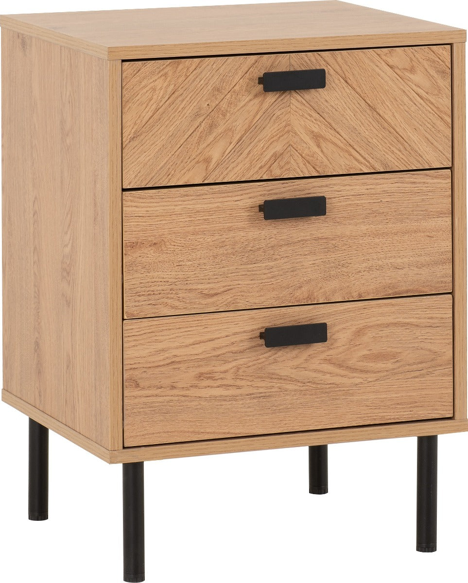 Leon 3-Drawer Bedside Table in Medium Oak Effect