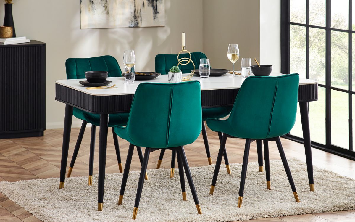 Louis Fixed Dining Table & Hadid Green Chairs