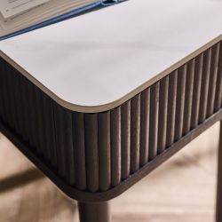 Louis Black Fluted Stone Top Lamp Table with Drawers: Sophisticated Elegance Meets Practicality by Homeline Furniture (Free Nationwide Delivery in 3-5 Weeks)
