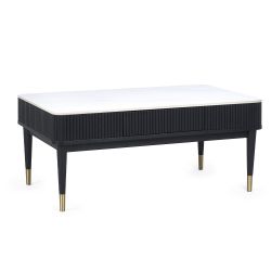 Louis Black Fluted Stone Top Coffee Table with Drawers: Luxury Meets Practicality by Homeline Furniture (Free Nationwide Delivery in 3-5 Weeks)